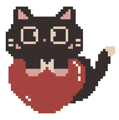 A little pixel cat holding a heart
